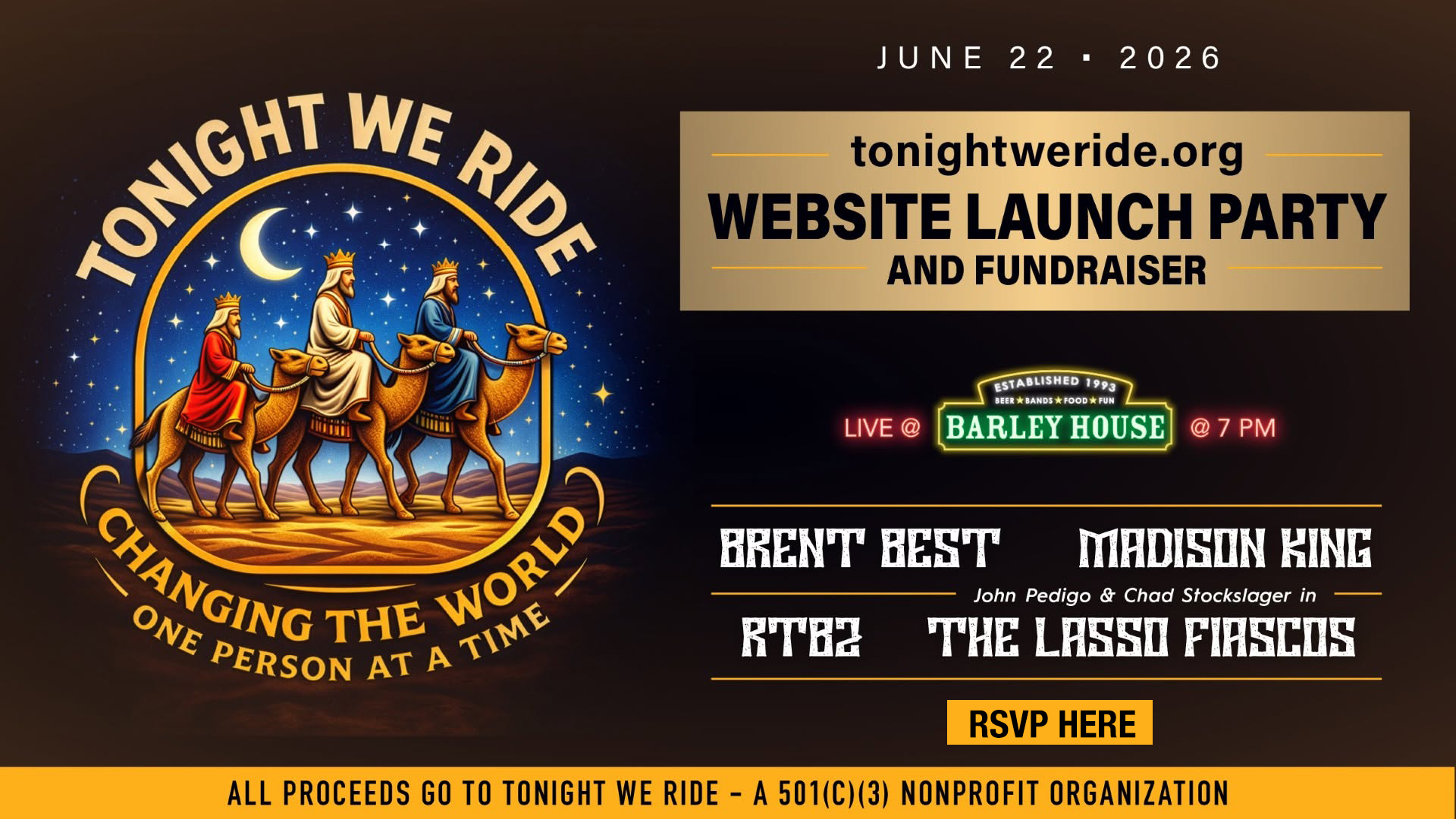 Tonight We Ride launch party and fundraiser flyer